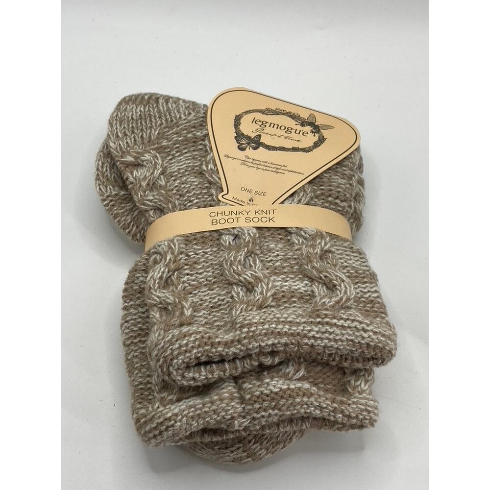LEGMOGU'E Women's Taupe Rhythmic Mesh Chunky Knit Textured Boot Socks SZ OS